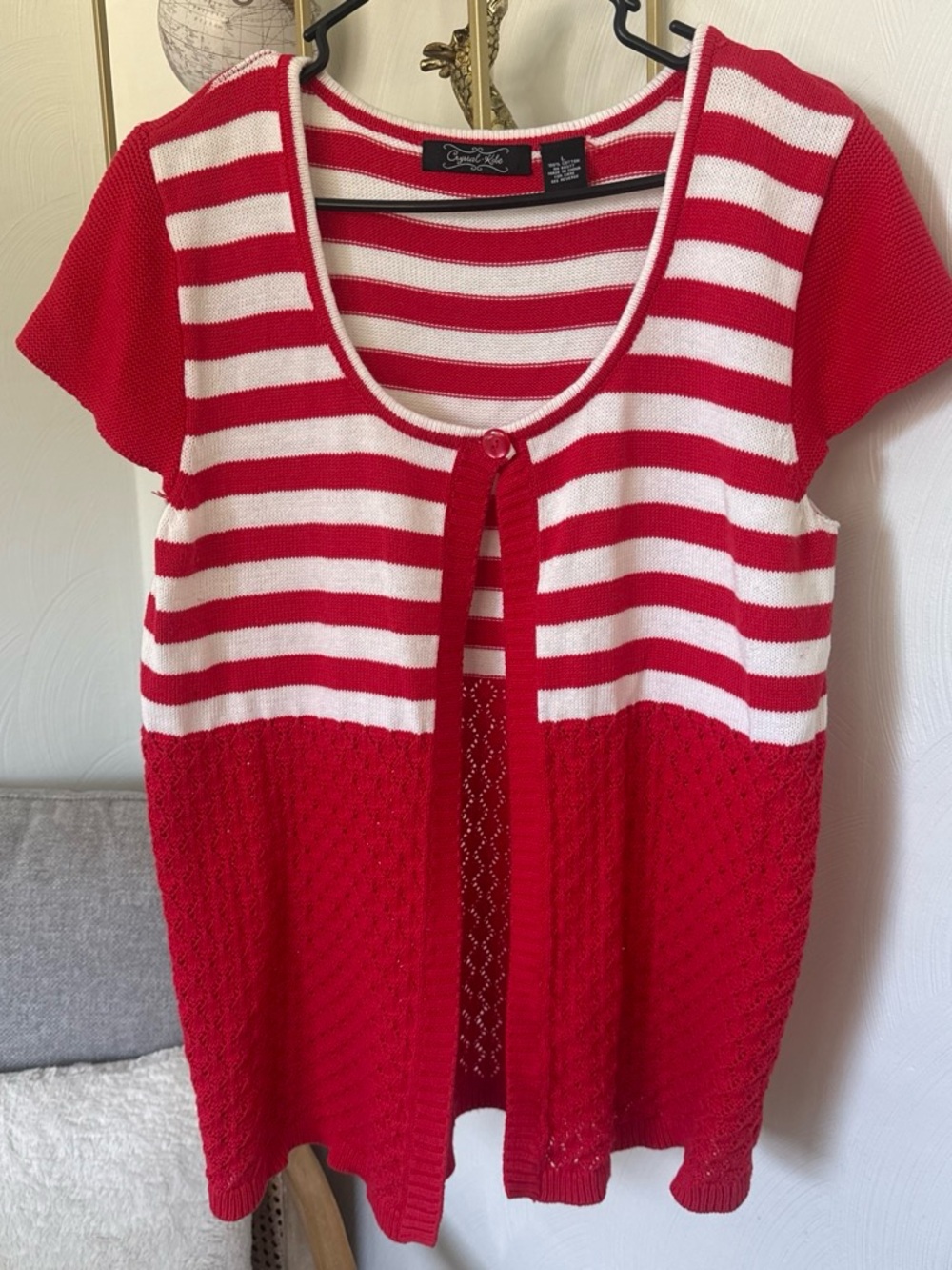 Crystal- Kobe Women’s Large Red & White Striped Women's Knit Top - Picture 1 of 11